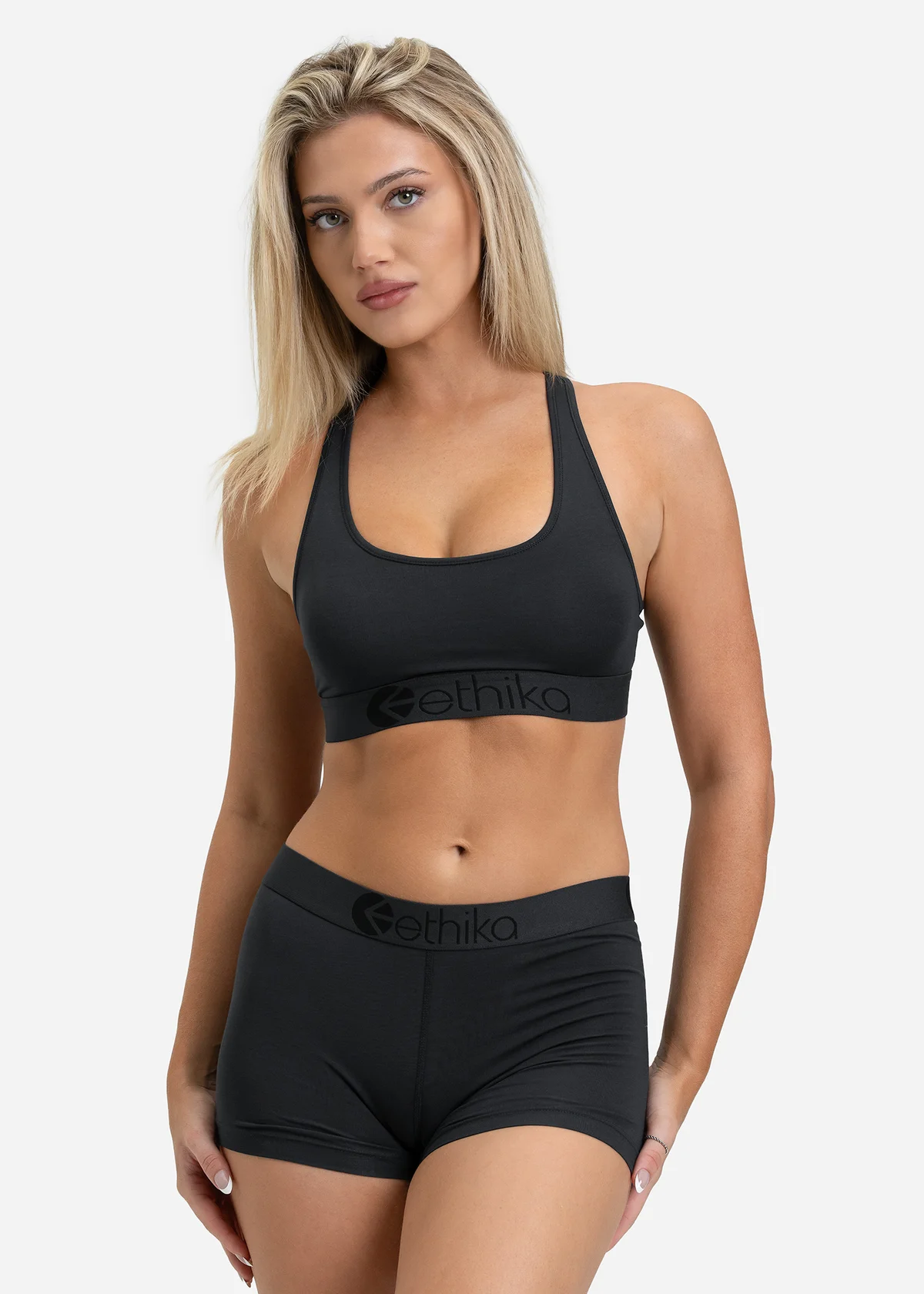 Official Ethika Basalt sports bra with racerback styling and branded band