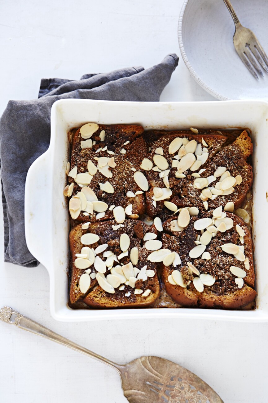 chai french toast in a baking dish