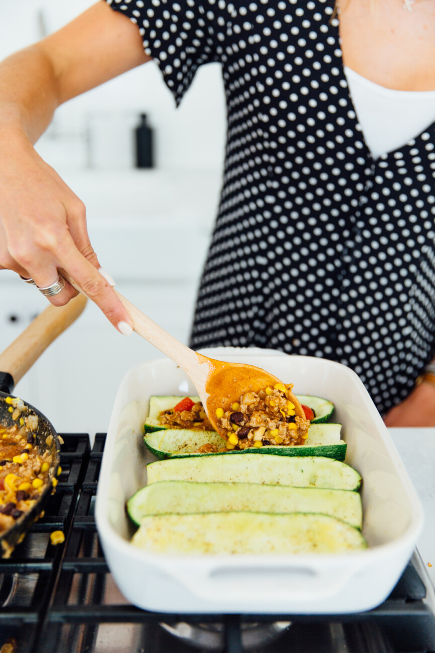 filling stuffed zucchini boats