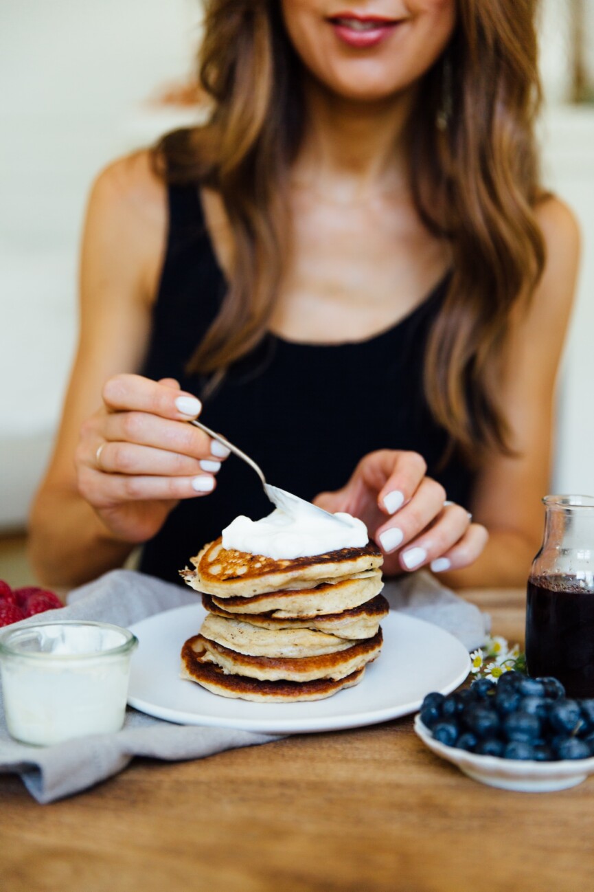 protein-packed pancakes in process