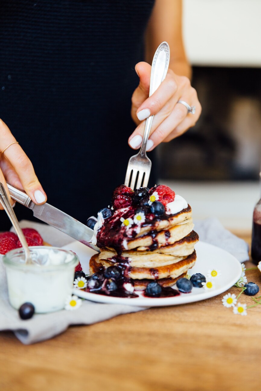 protein-packed pancakes being served