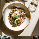 veggie grain bowl with garlic pesto
