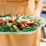 strawberry and arugula salad with spring herbs and goat cheese