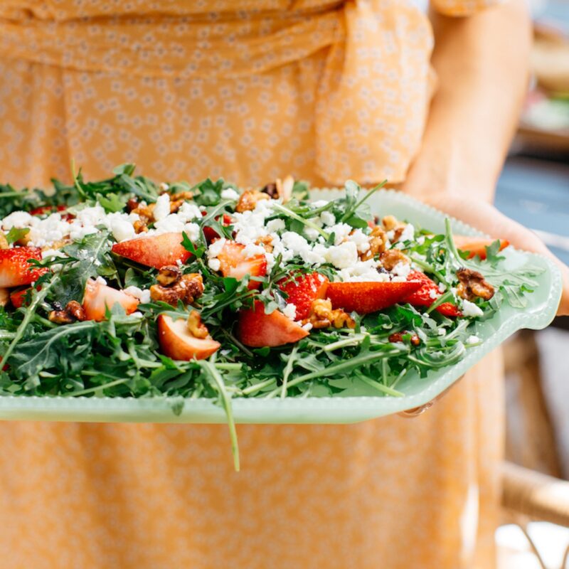 strawberry and arugula salad with spring herbs and goat cheese