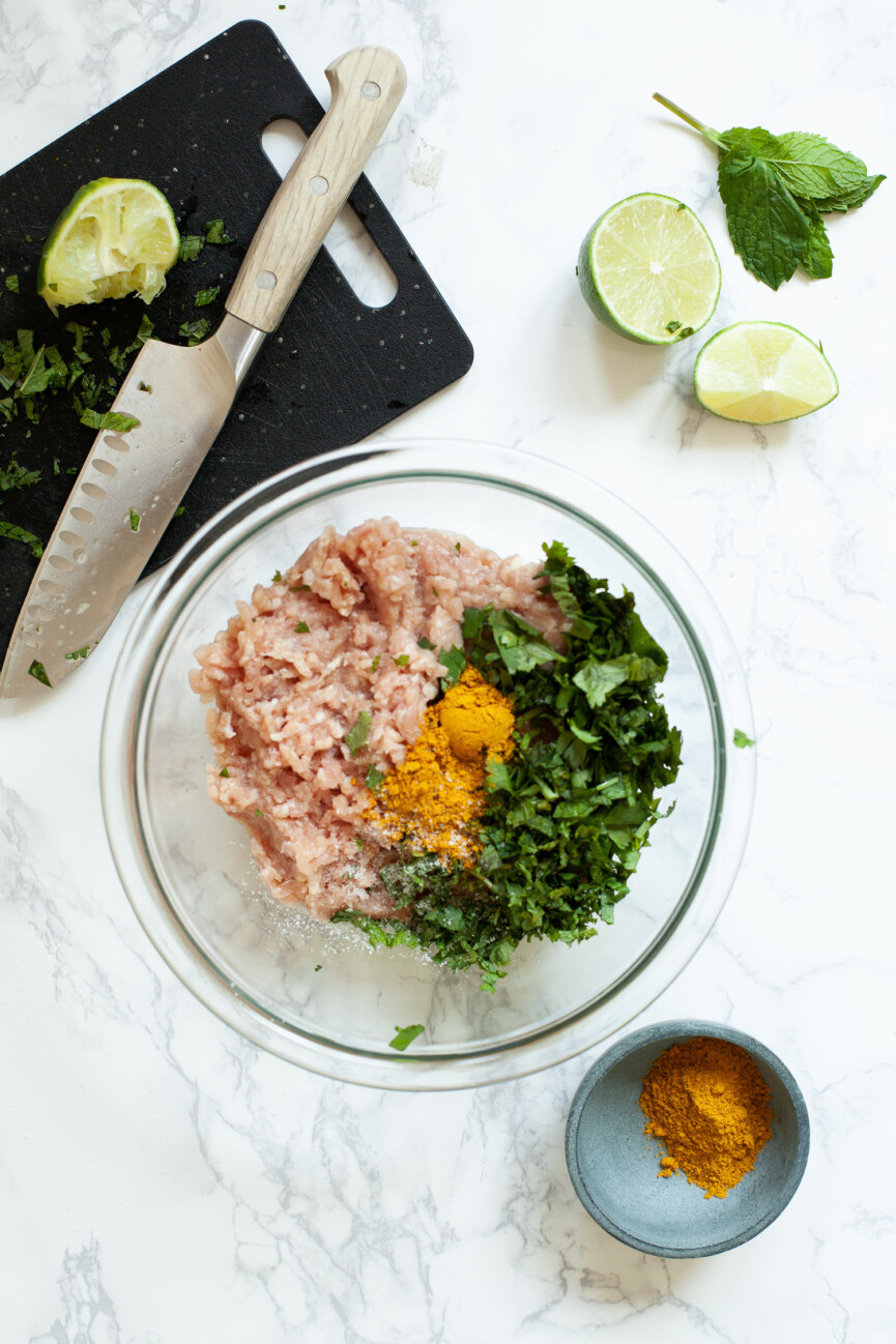 chicken burger lettuce wrap ingredients in bowl