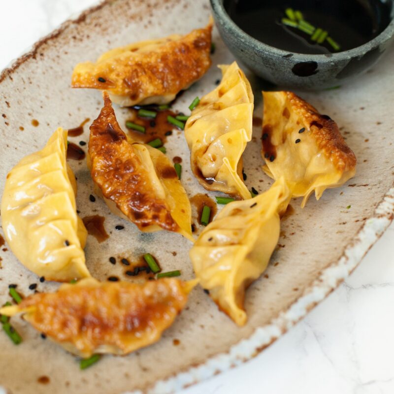 cooked potstickers with pork and cabbage
