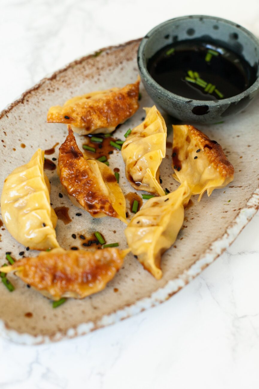cooked potstickers with pork and cabbage