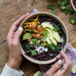 easy black bean soup with toppings