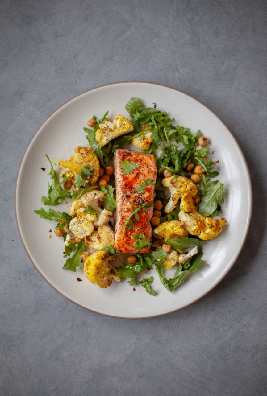 roasted salmon with curried cauliflower