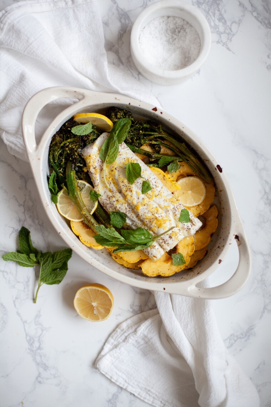 slow roasted cod with broccolini