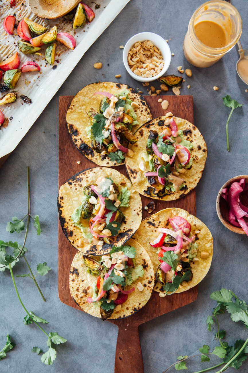 brussels sprout tacos on tray