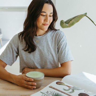 Woman drinking matcha