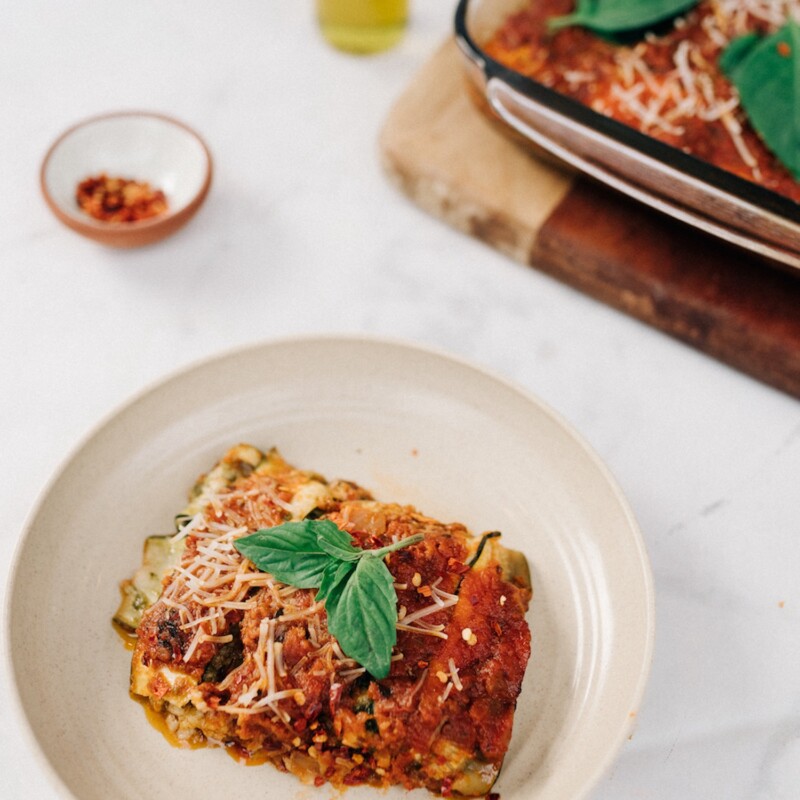 Zucchini lasagna with dairy free mozarella