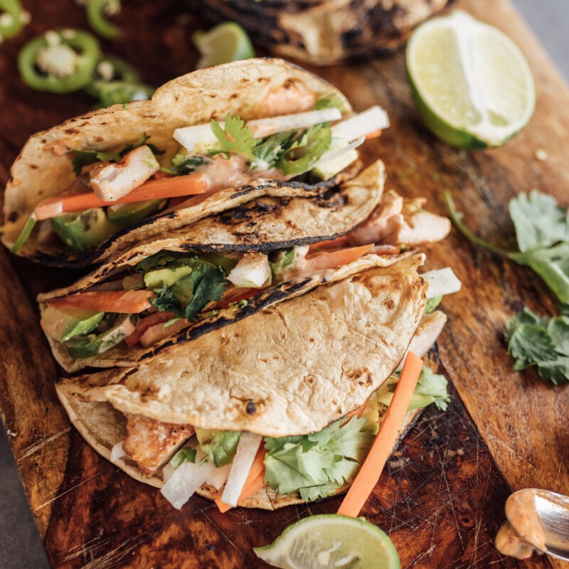 limey chicken tacos assembled
