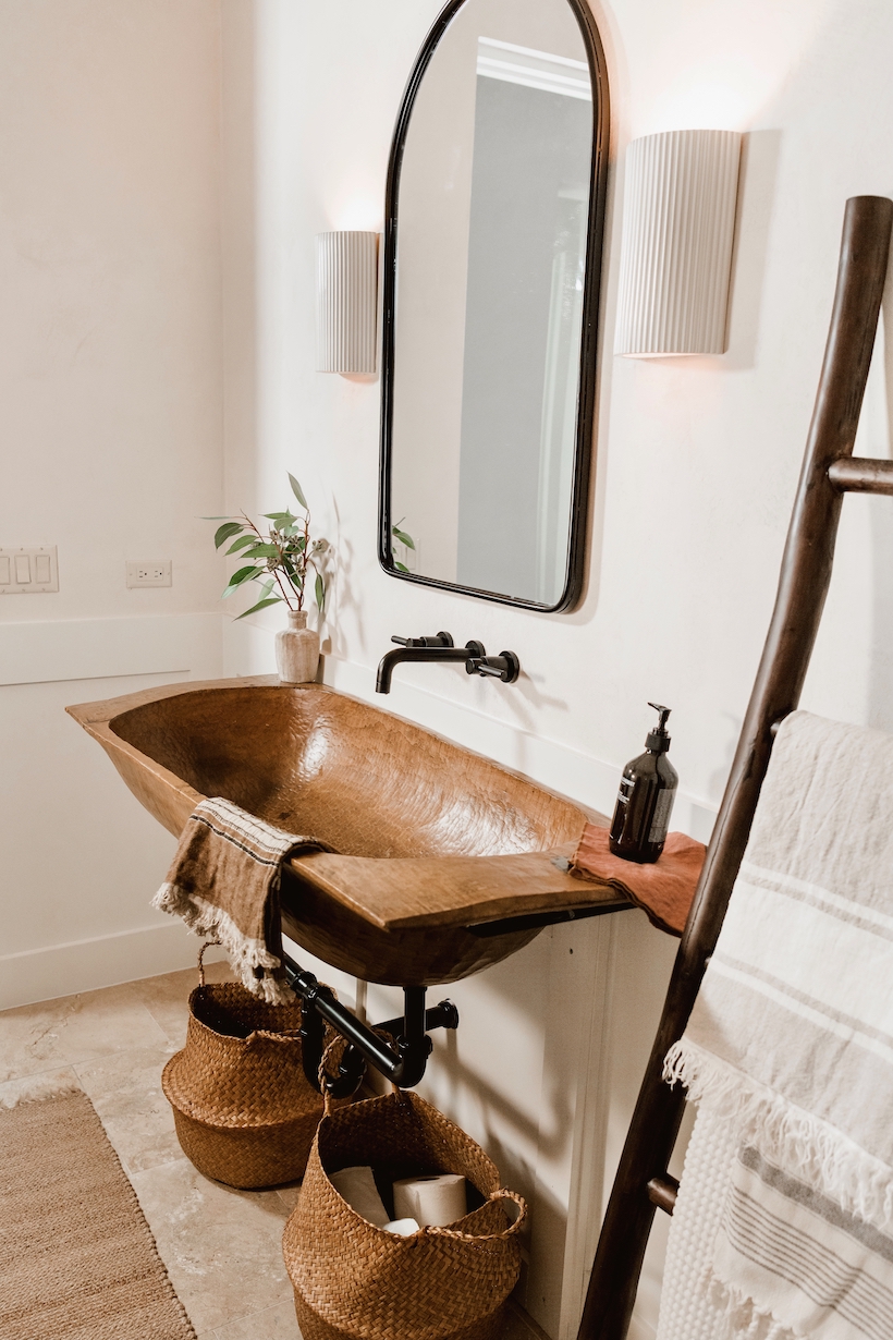 Camille Styles powder bath with rustic trough sink DIY