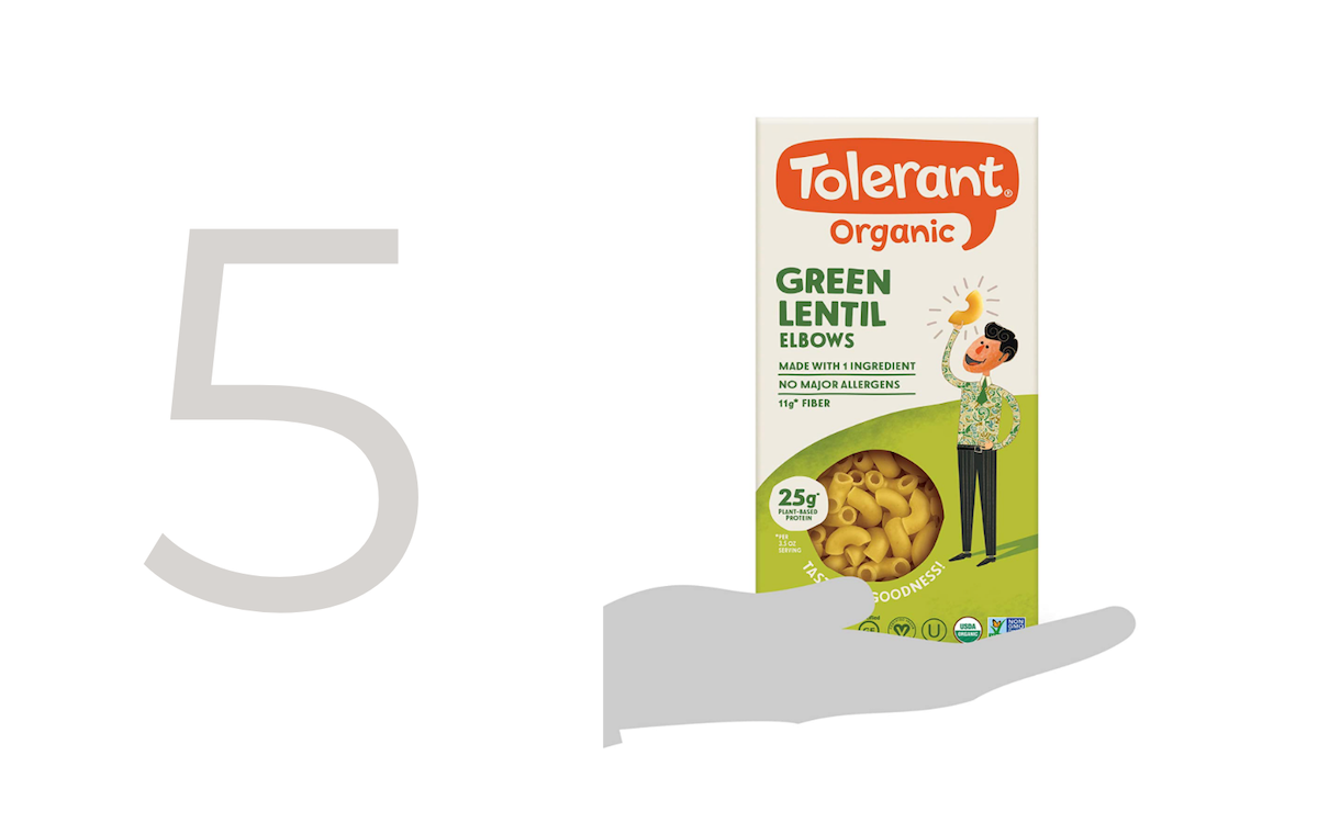 Tolerant green lentil pasta