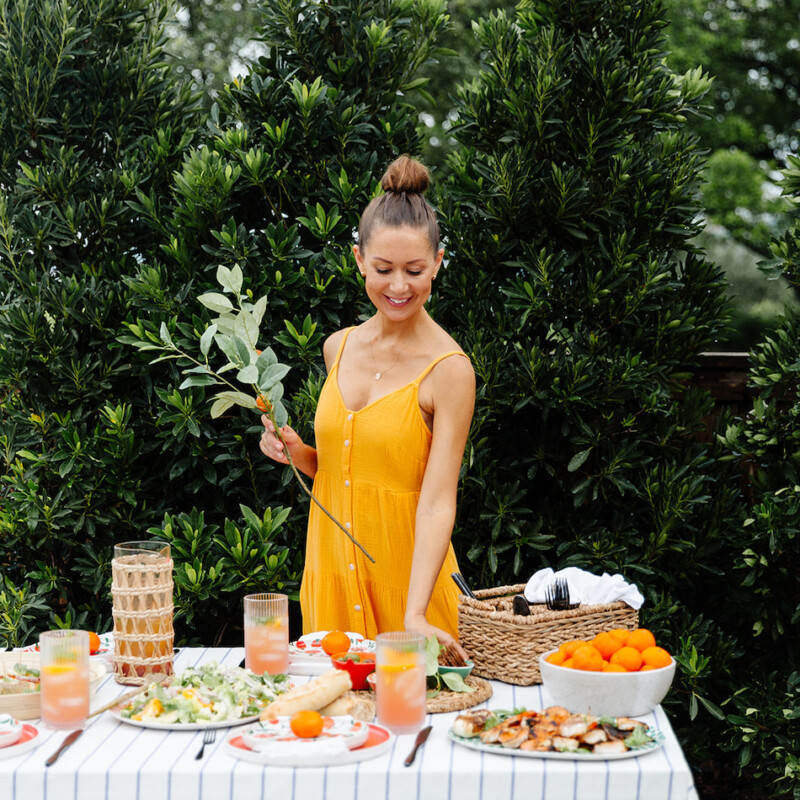 summer tablescape, backyard dinner party with Target, al freso entertaining, outdoor entertaining ideas, citrus, setting the table