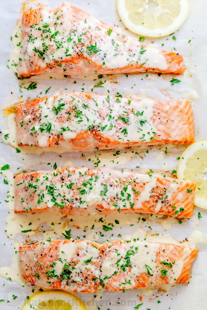 baked salmon with lemon cream sauce from natasha's kitchen