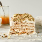 celebrate summer with this no bake mango and cardamom cream icebox cake with a salty pistachio crumble