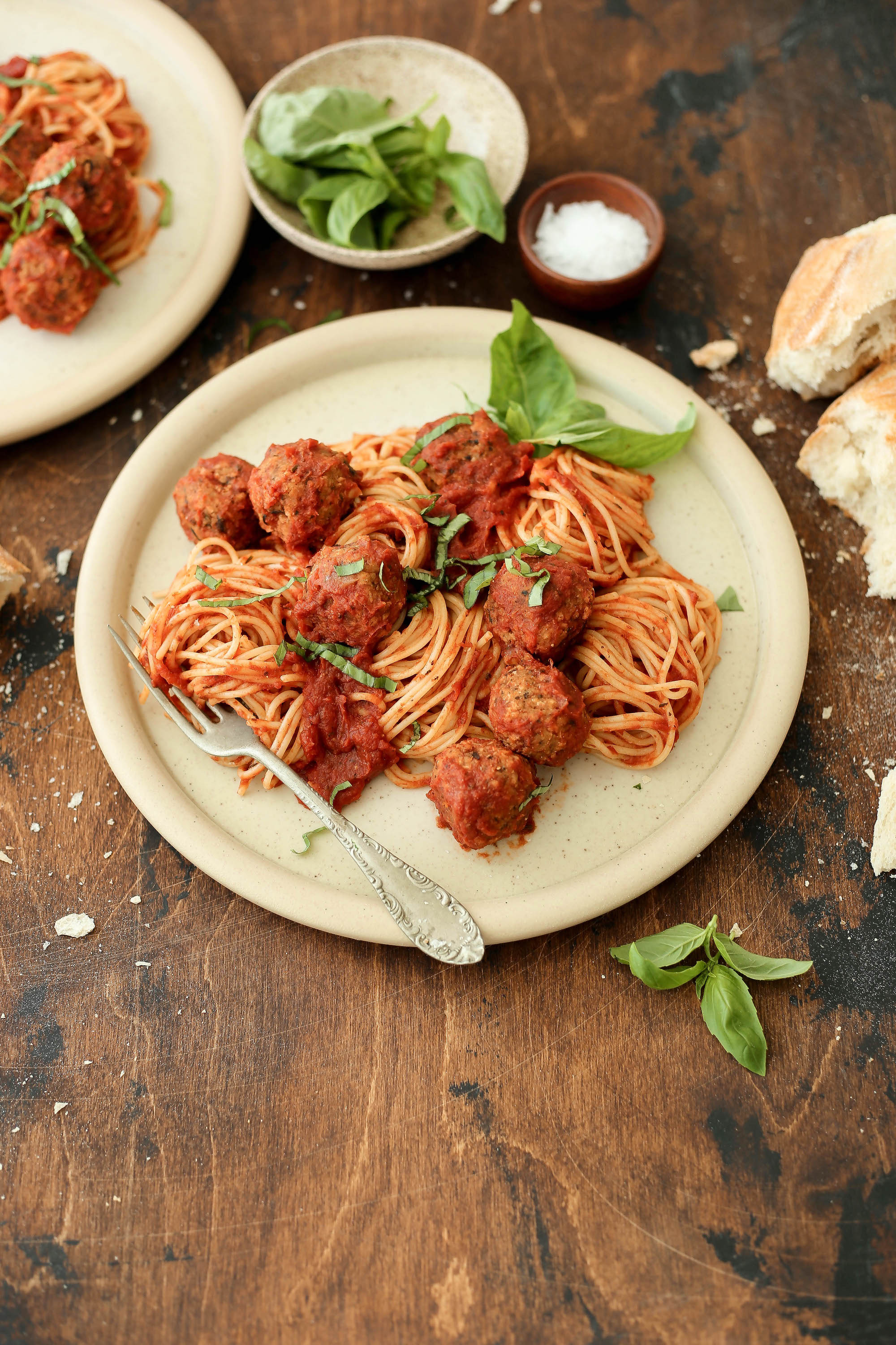 easy mushroom and white bean vegan meatballs for your weeknight spaghetti