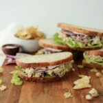vegan chickpea salad sandwiches with cannellini beans, celery, and cranberries