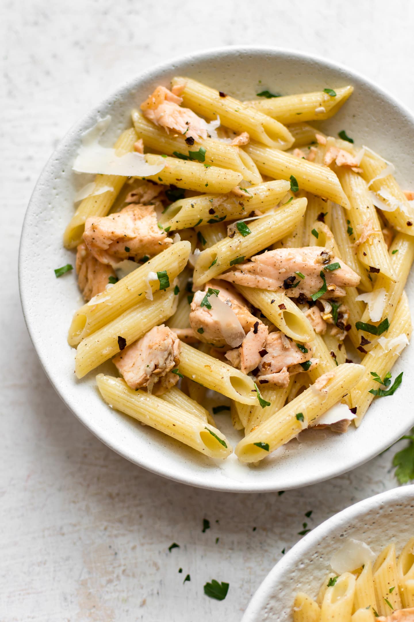 garlic butter salmon pasta salt and lavender