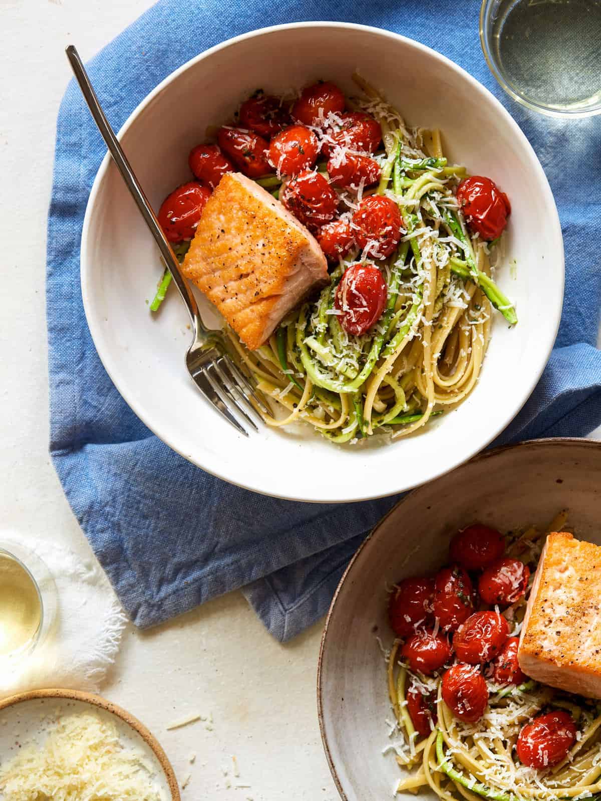 salmon pesto spaghetti