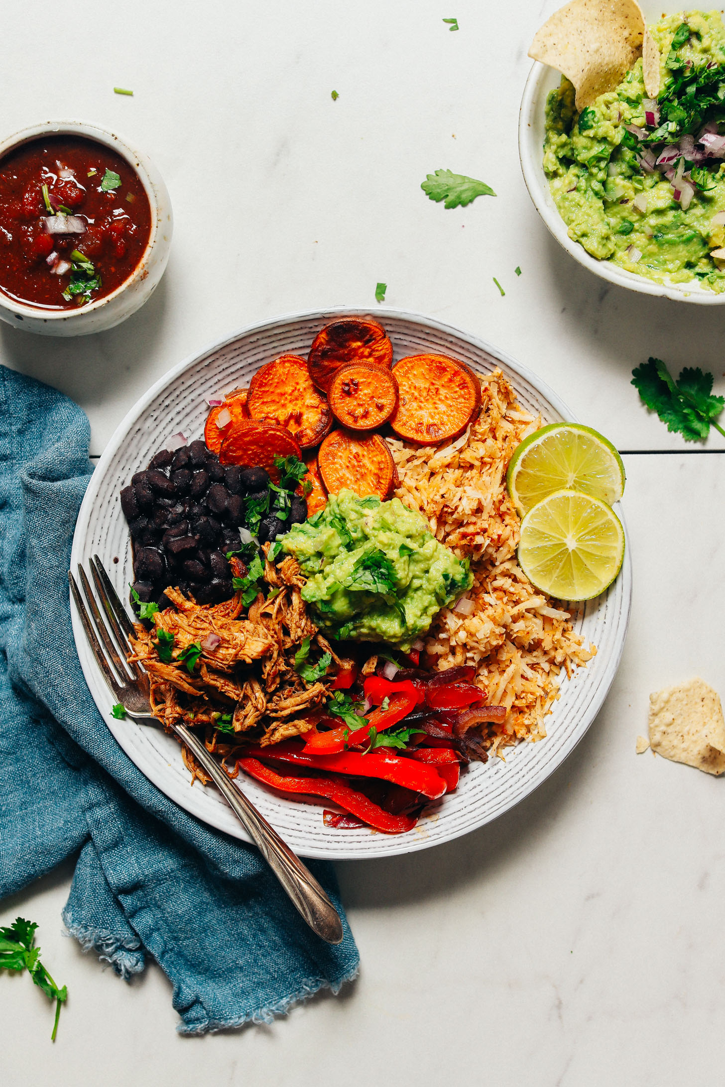 grain free burrito bowl with shredded chicken