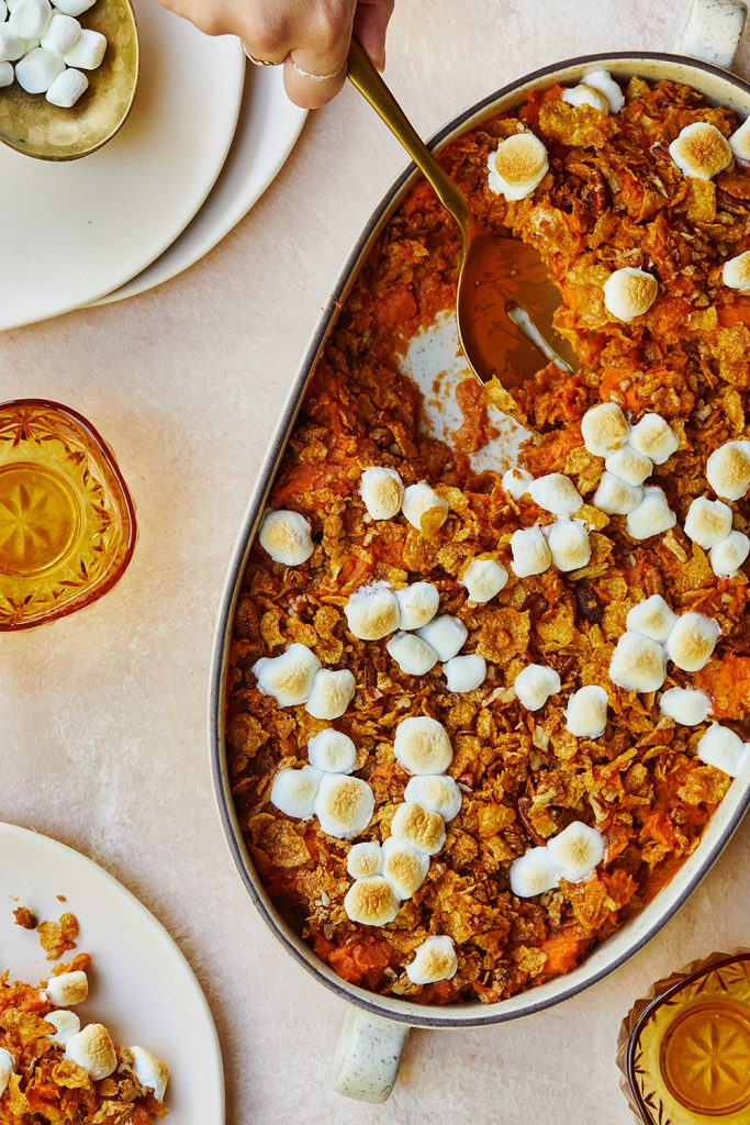 MASHED SWEET POTATOES WITH BROWN SUGAR CORNFLAKE CRUNCH