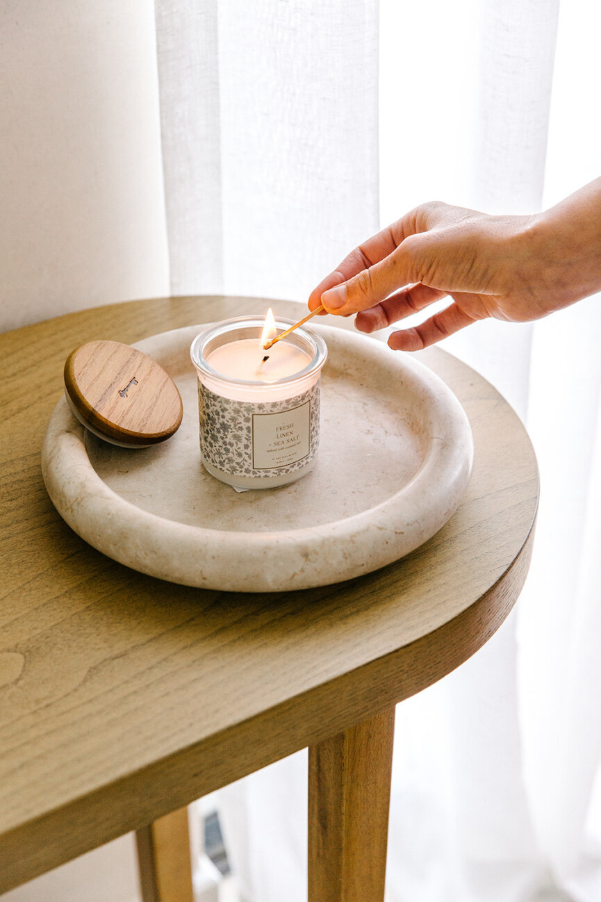 Camille Styles, Easter, spring, Target C1, entryway display, console table, lighting candle, candle, match
