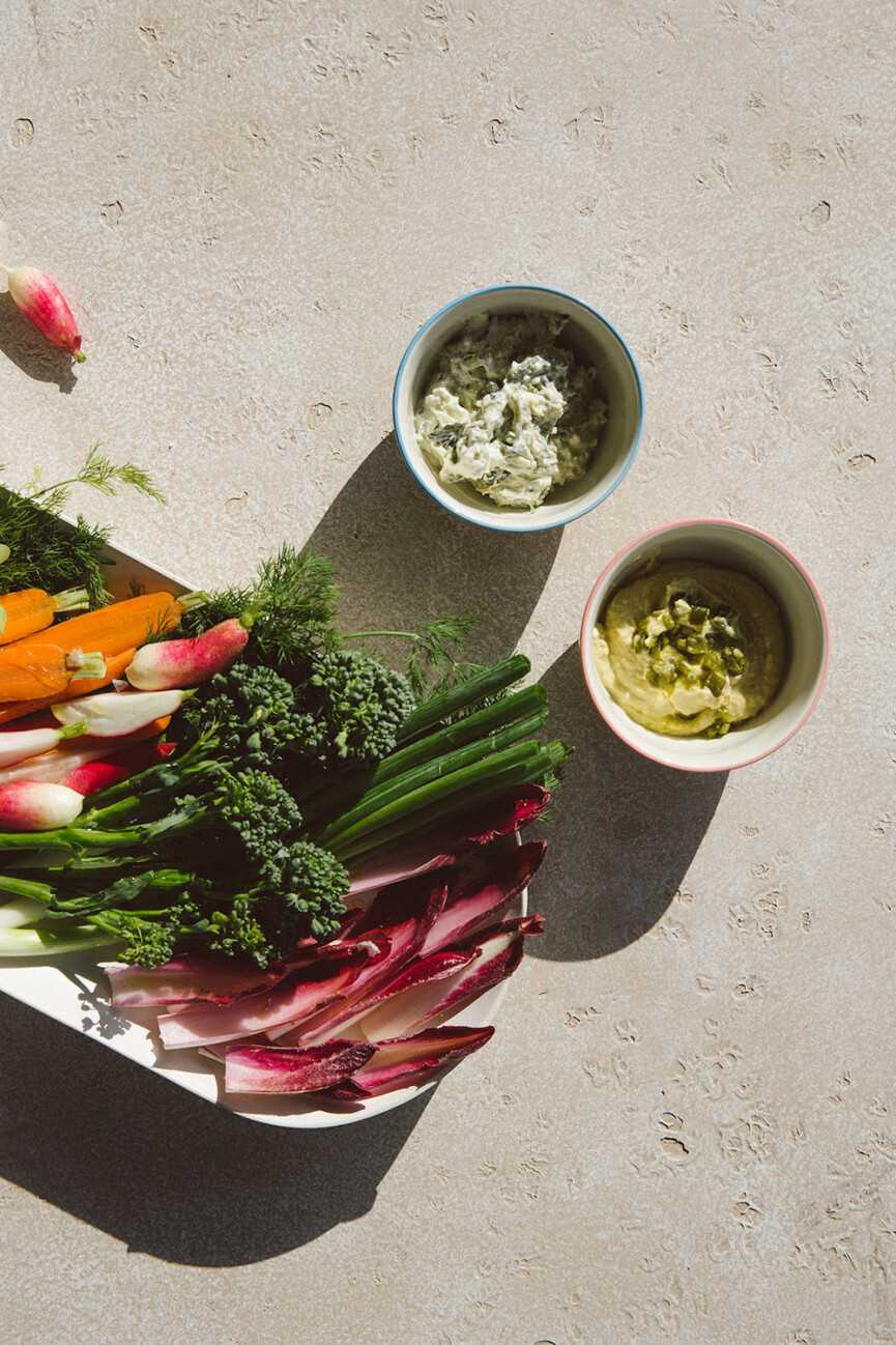 Camille Styles, Easter, spring, Target C1, Farmer's Market Crudité with Good & Gather Dips (Golden Ginger Hummus & Spinach Dip)