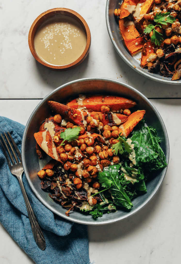 Pan Curried Sweet Potato & Chickpeas fall sheet pan dinner