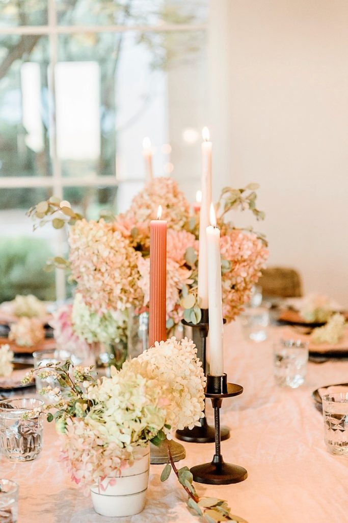 spring tabletop with hydrangeas, camille styles team editor summit