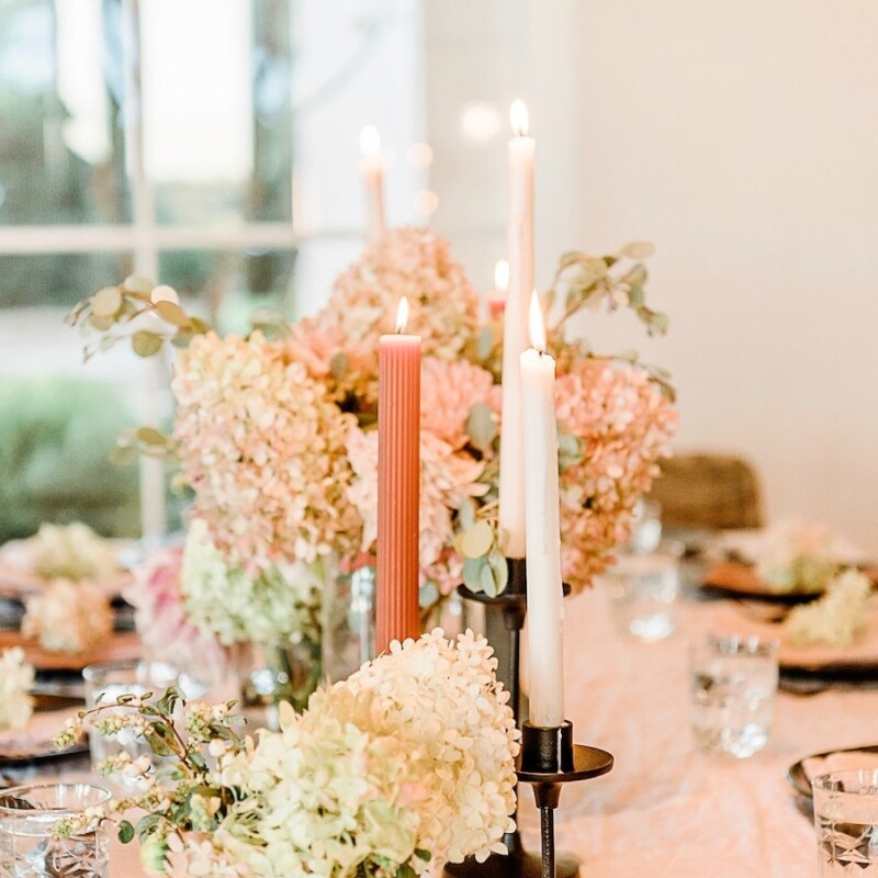 spring tabletop with hydrangeas, camille styles team editor summit