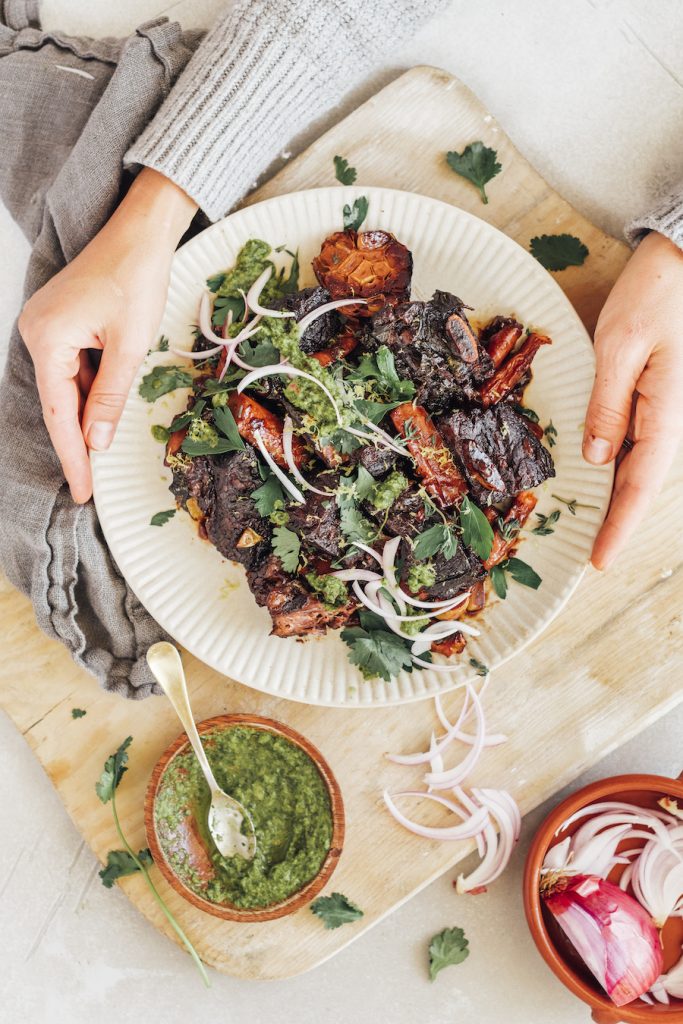 easy braised short ribs with chimichurri