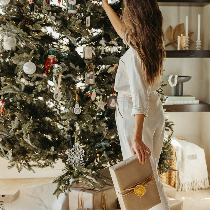 Camille Styles modern Christmas tree decorations.