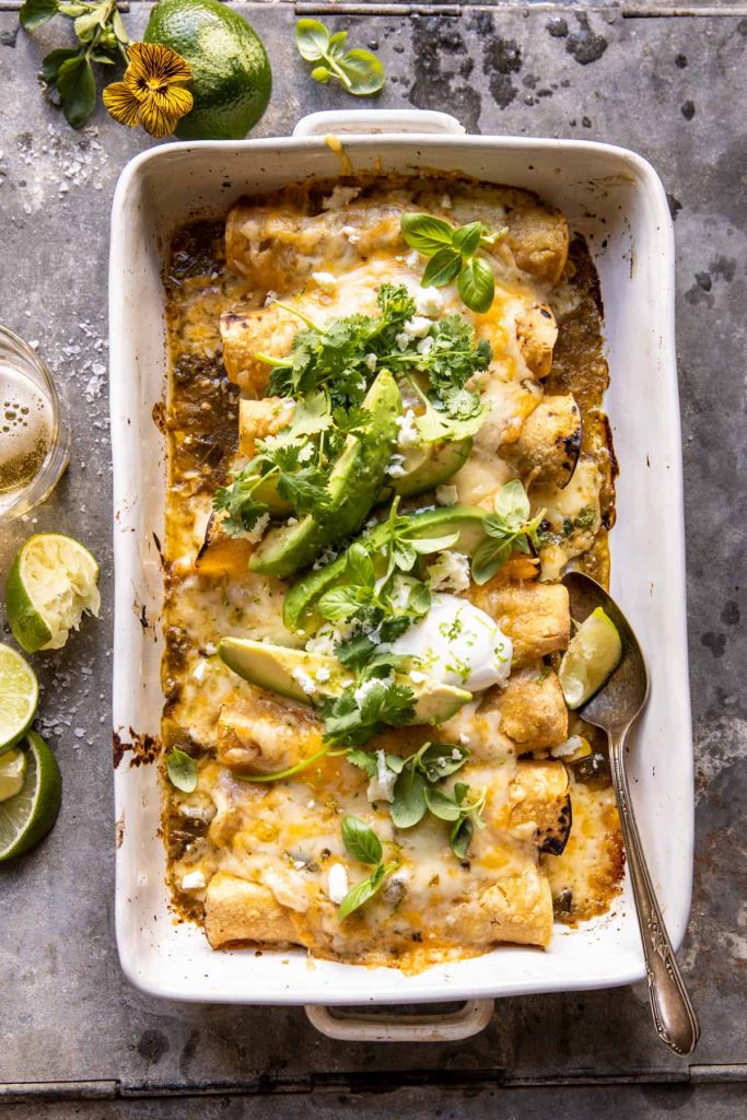Sheet Pan Cheesy Poblano Corn Enchiladas_half baked harvest