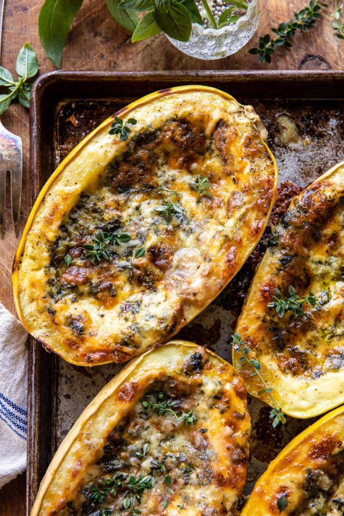 4 Cheese Roasted Garlic Alfredo Stuffed Spaghetti Squash_half baked harvest