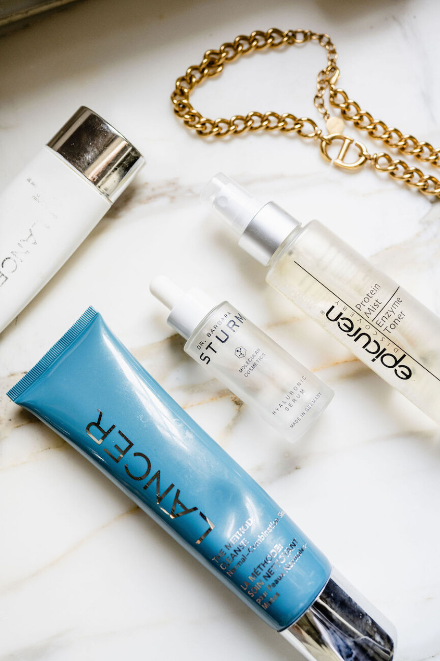 Tracy Tutor's Morning Routine-skincare in bathroom