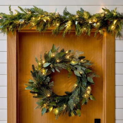 pre lit faux wreath garland