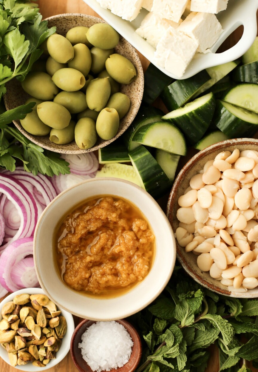 this white bean and feta salad is made special with a honey charred lemon dressing