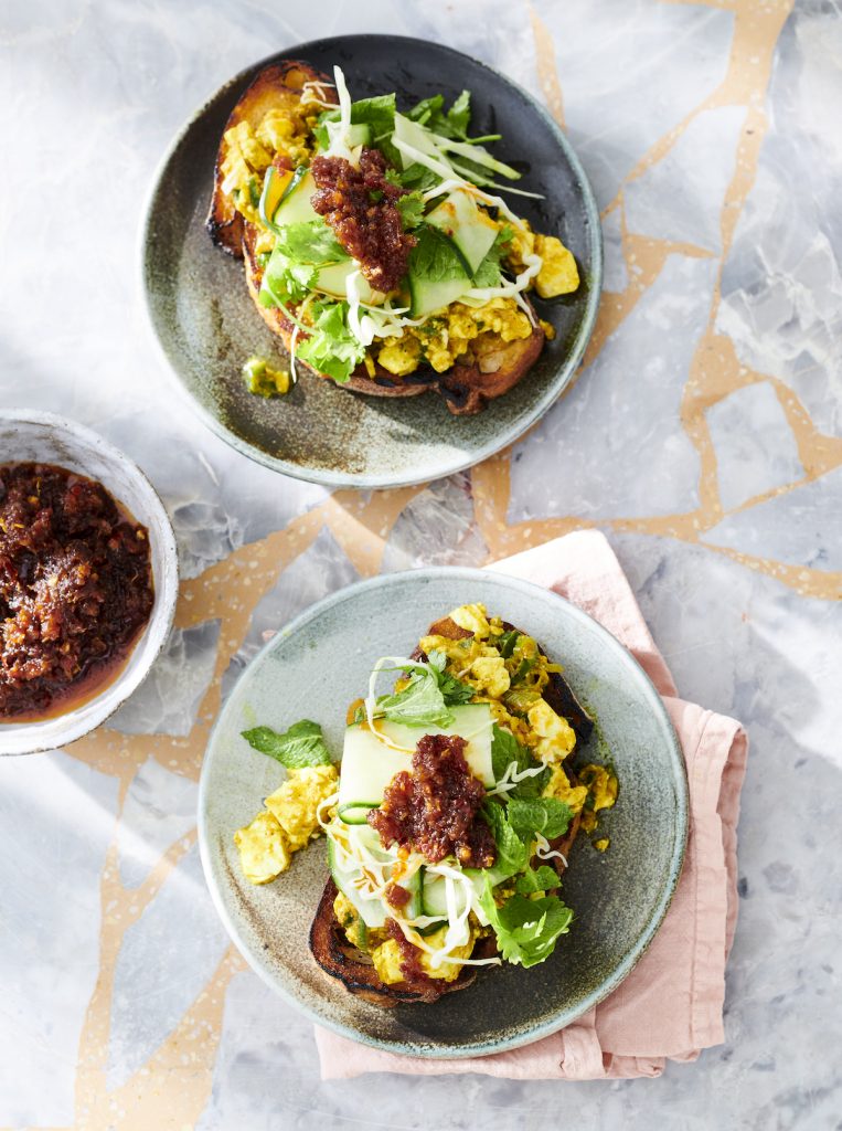 Tofu Scramble with Shredded Cabbage & Chili Sambal on Sourdough Toast_best breakfast toast recipes