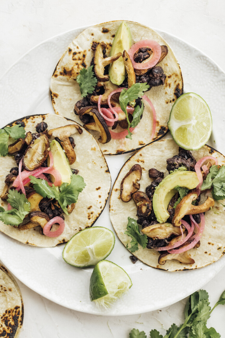 mushroom and black bean tacos are a delicious vegan plant-based dinner