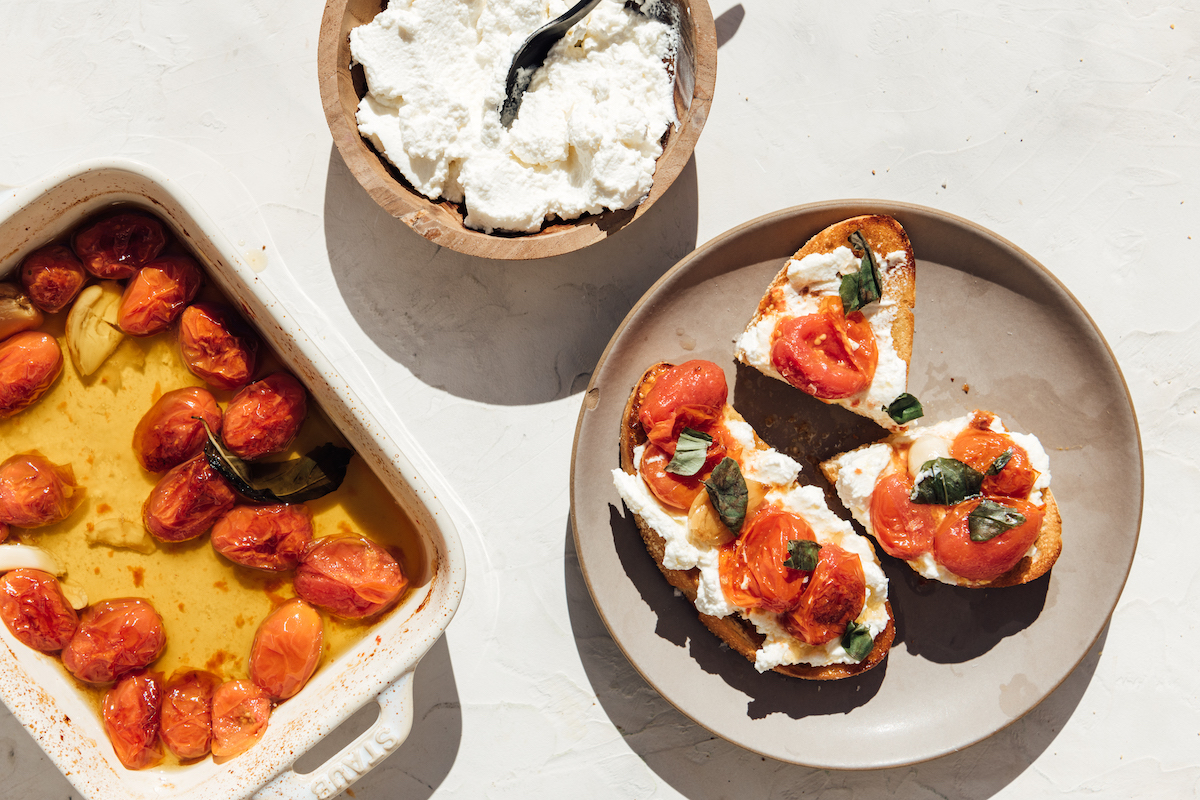 brushctta with slow-roasted tomatoes & ricotta