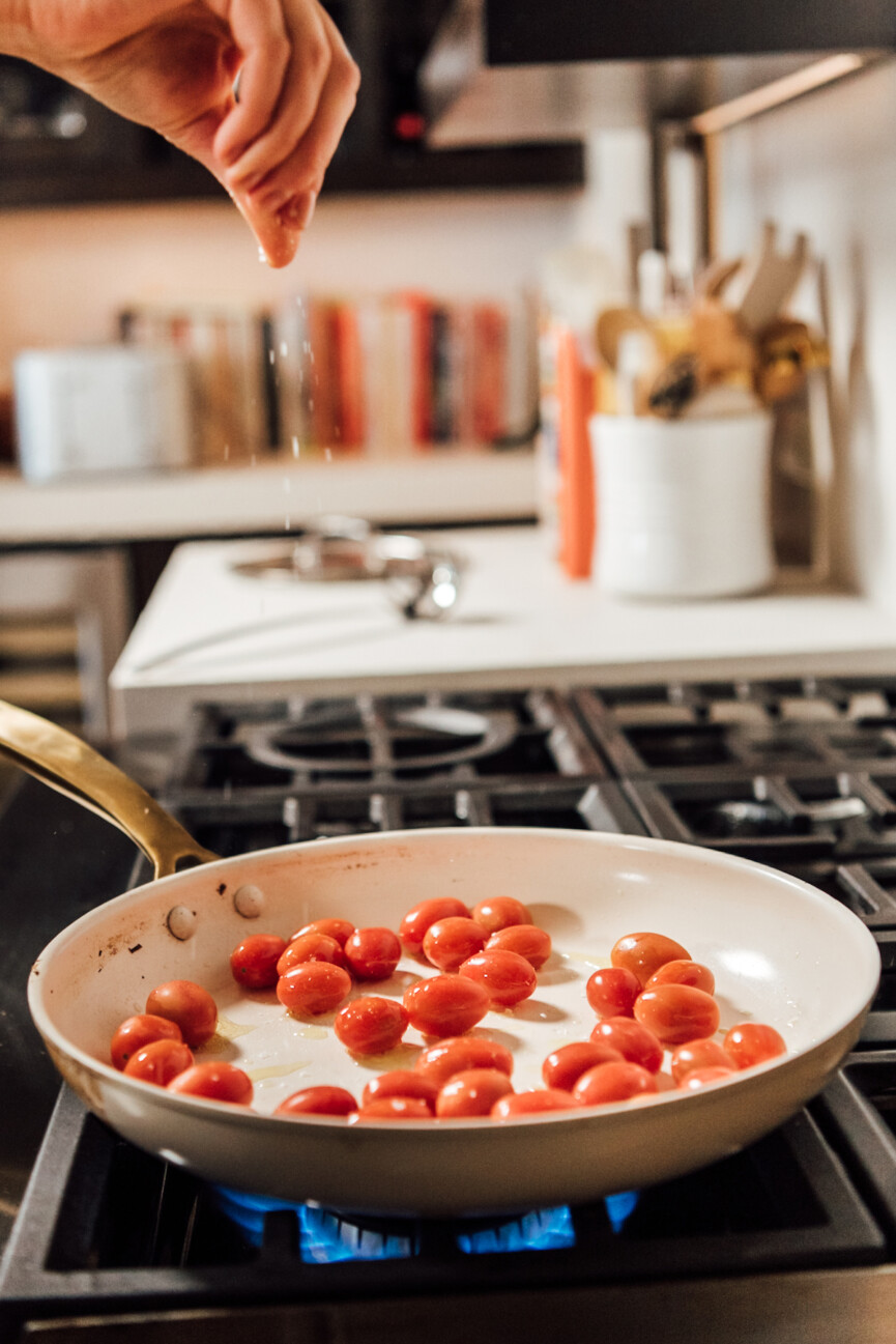 creamy vegan pasta with roasted tomatoes