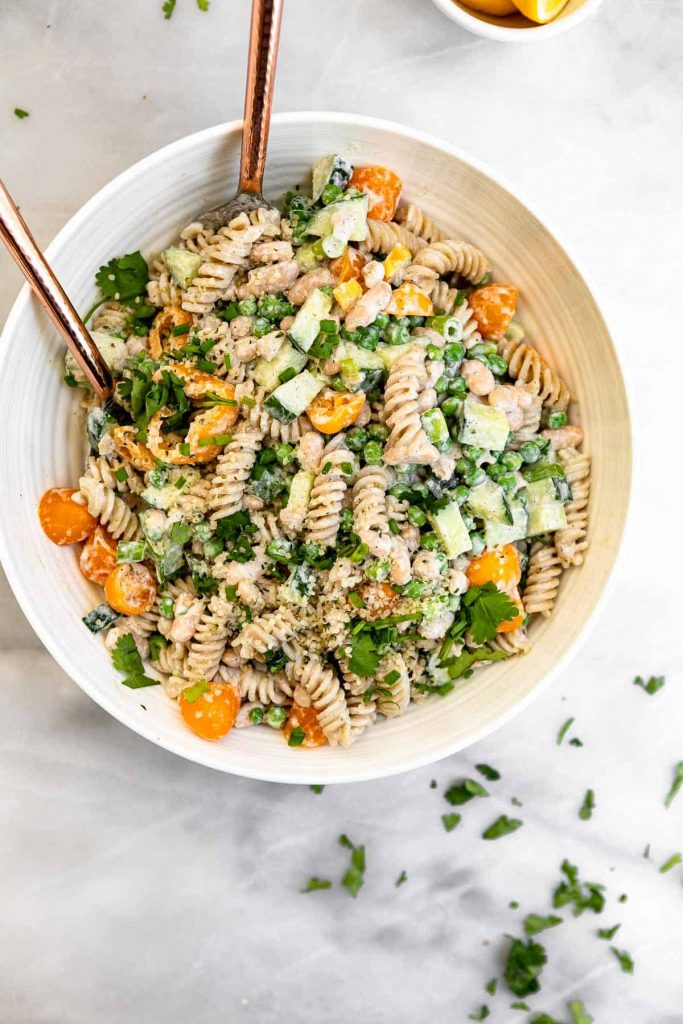 Vegan Pasta Salad With Creamy Lemon Dressing_vegan spring recipes