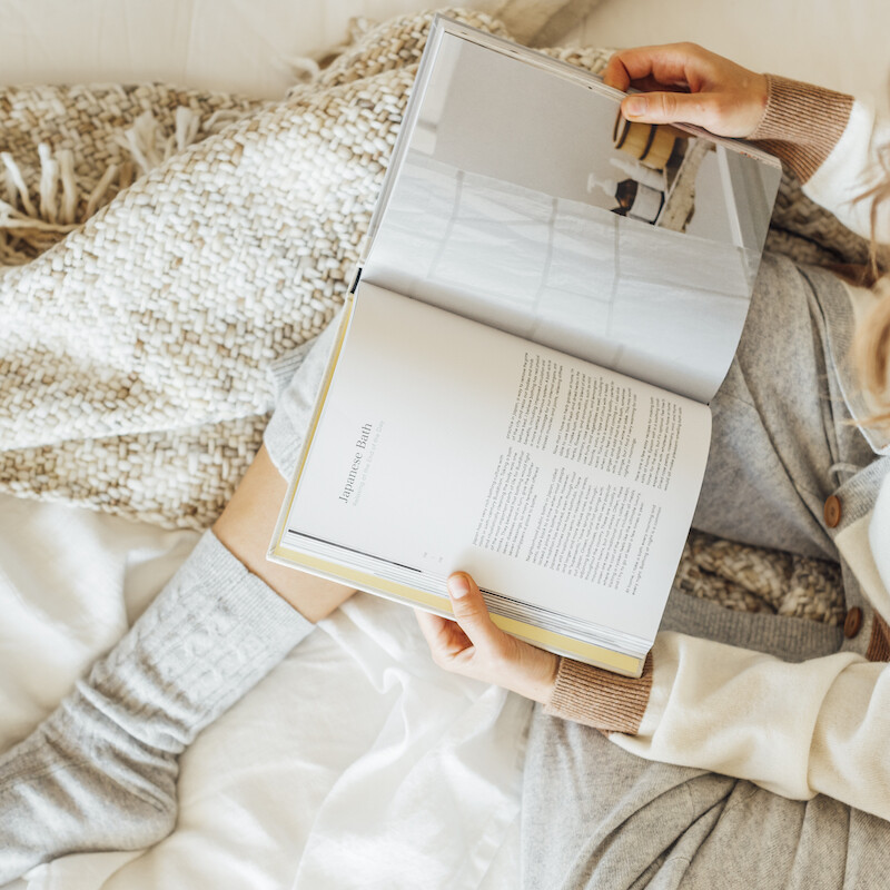 cozy winter throw blanket, reading, book, hygge, zen