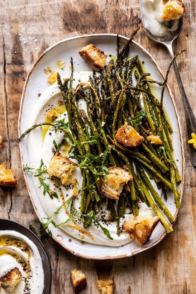 Sesame Roasted Asparagus with Whipped Feta_quick asparagus recipes