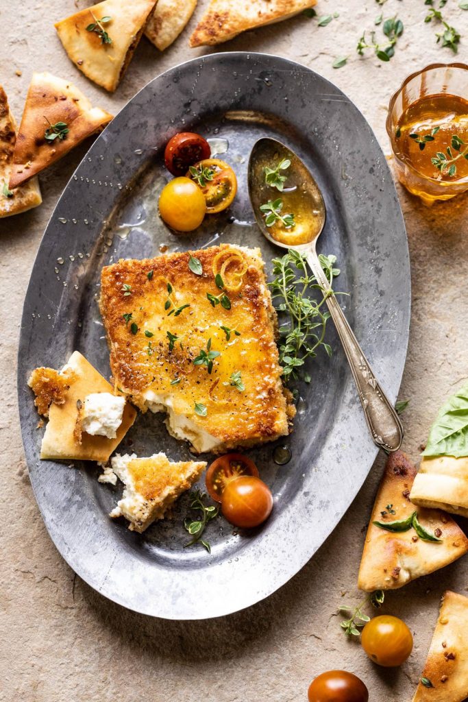 pan fried feta with peppered honey