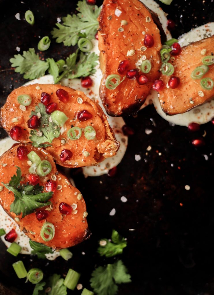 roasted sweet potatoes with feta and hot honey